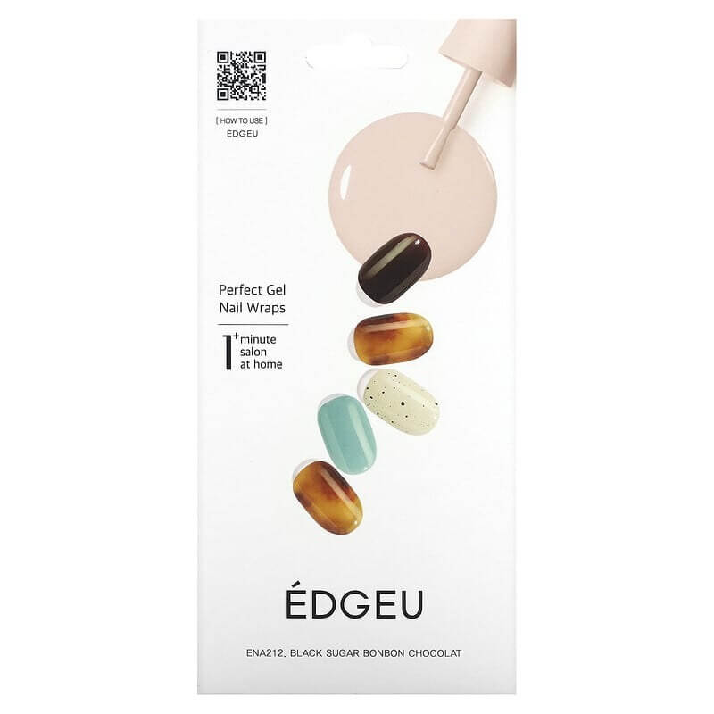 Гелевые полоски Edgeu для ногтей Perfect ENA212 Black Sugar Bonbon Chocolat, набор из 16 полосок edgeu гелевые обертывания для ногтей perfect ena212 шоколадная конфета с черным сахаром набор из 16 полосок