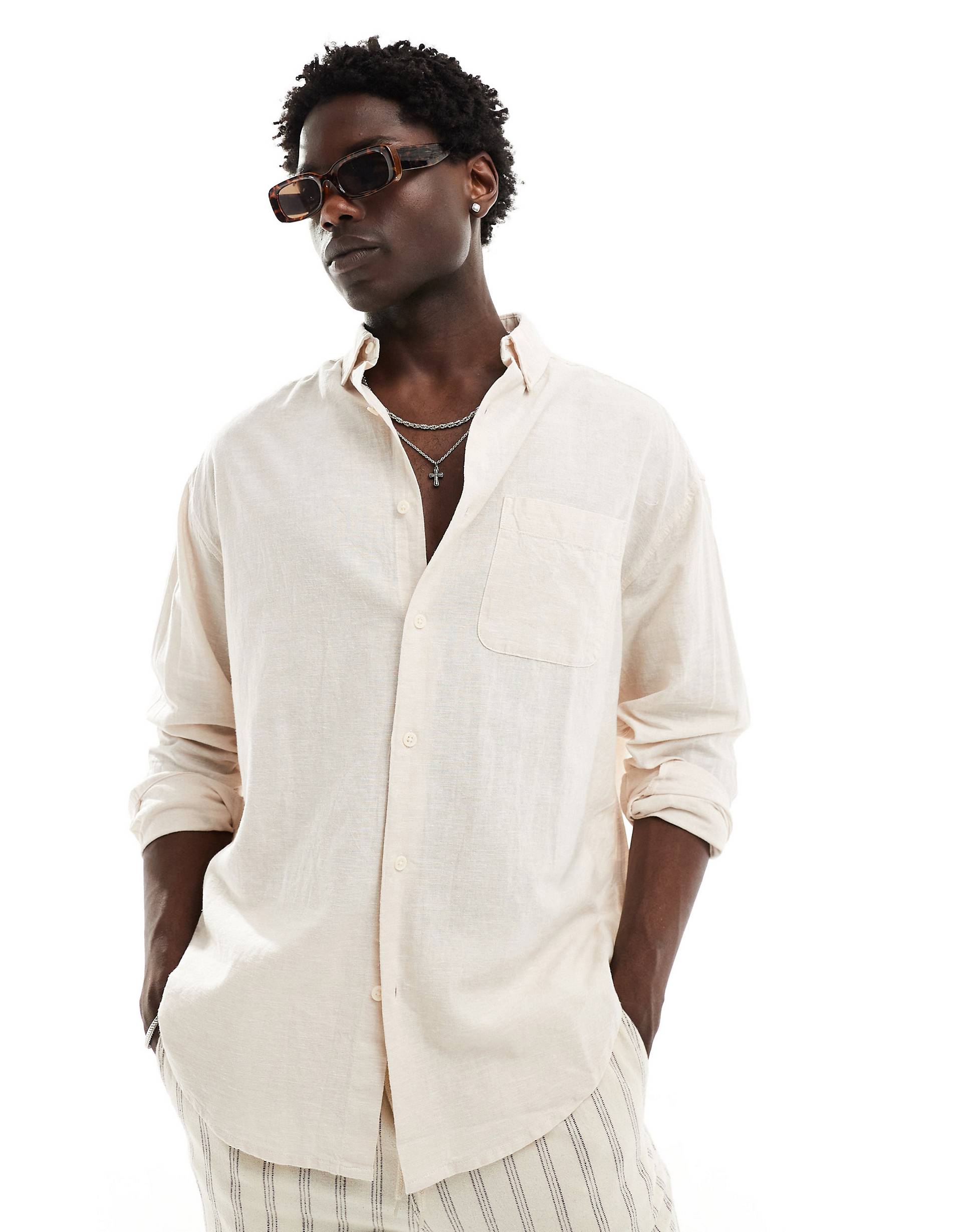 Рубашка Asos Design 90s Oversized Linen, экрю рубашка asos design oversized satin черный
