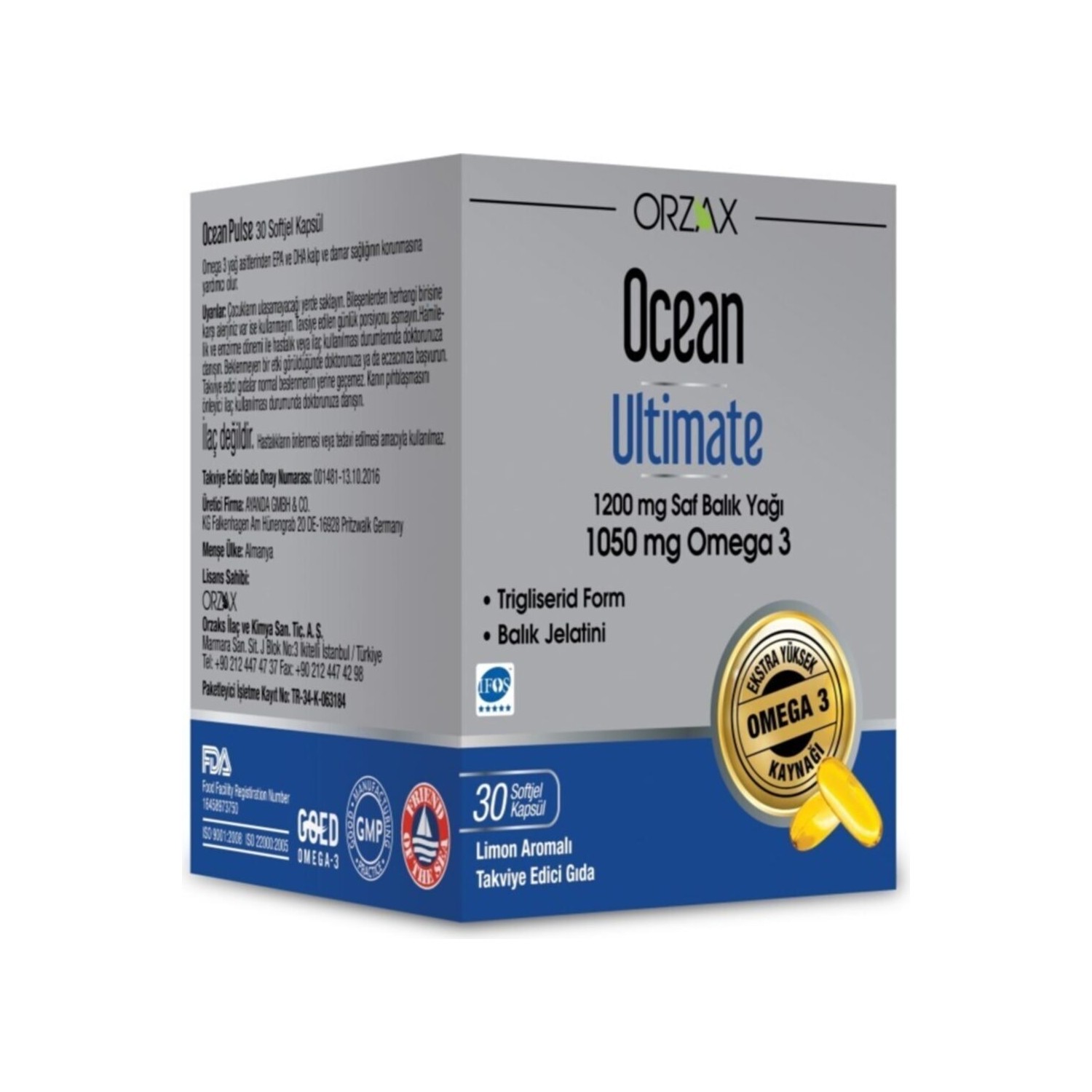 Пищевая добавка Ocean Supplement Ocean Ultimate 1200 мг, 30 капсул омега 3 ocean ultimate 1050 мг 2 упаковки по 30 капсул