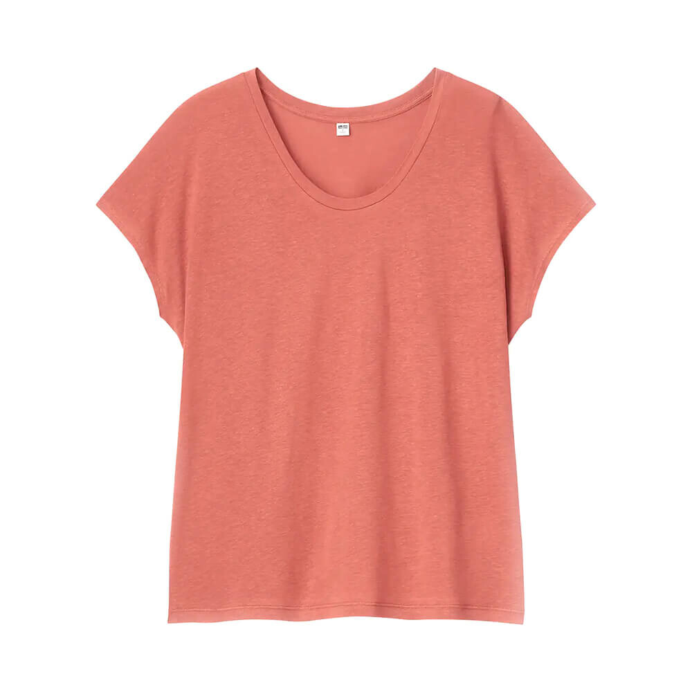 

Футболка Uniqlo Linen Blend French Sleeve, оранжевый