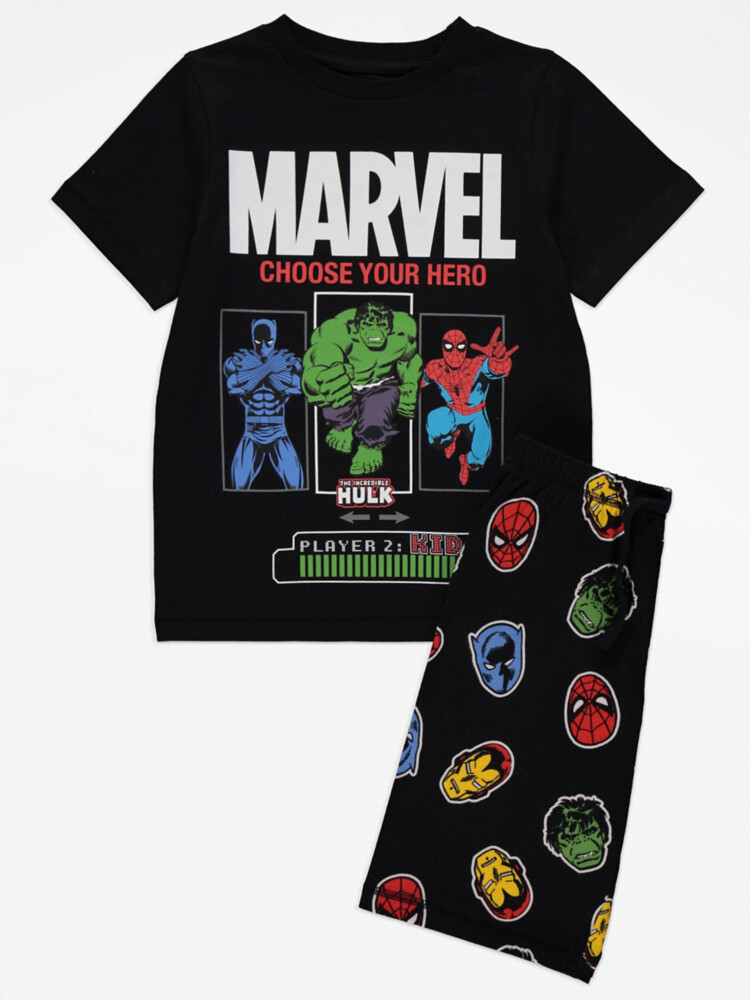 

Черная короткая пижама Marvel с соответствующим принтом George., черный