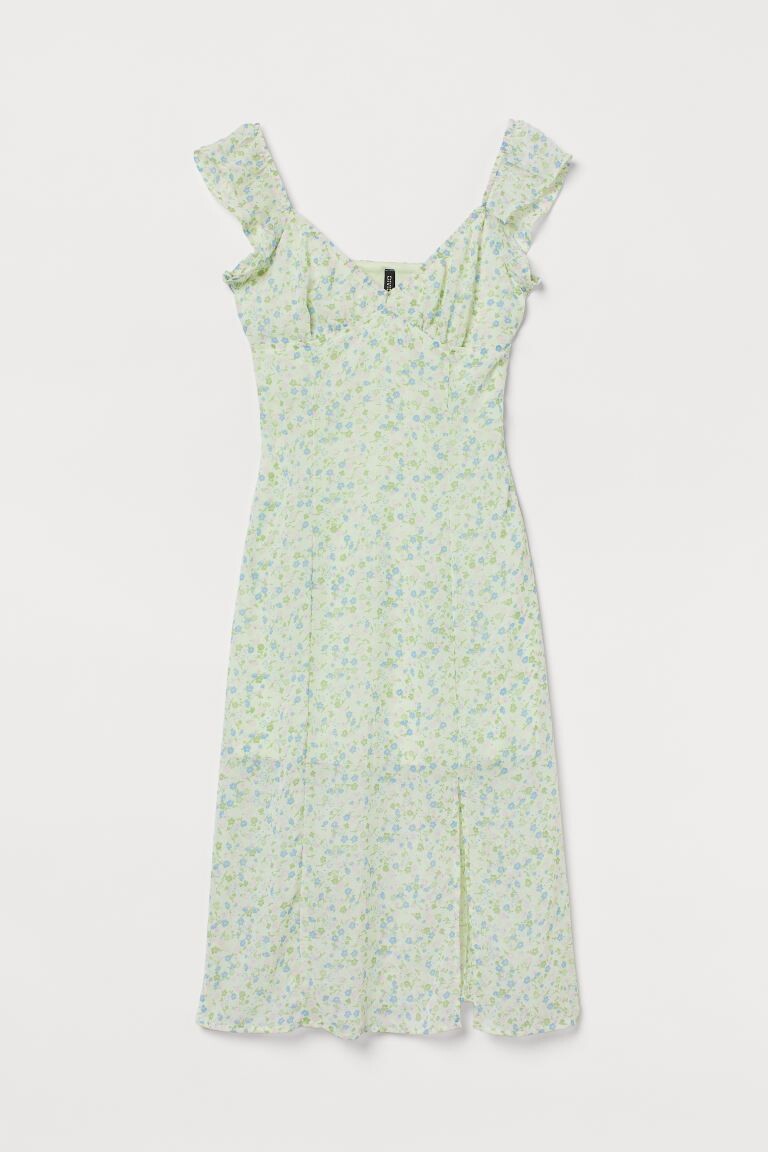 

Платье с разрезом H&M, салатовый/цветы