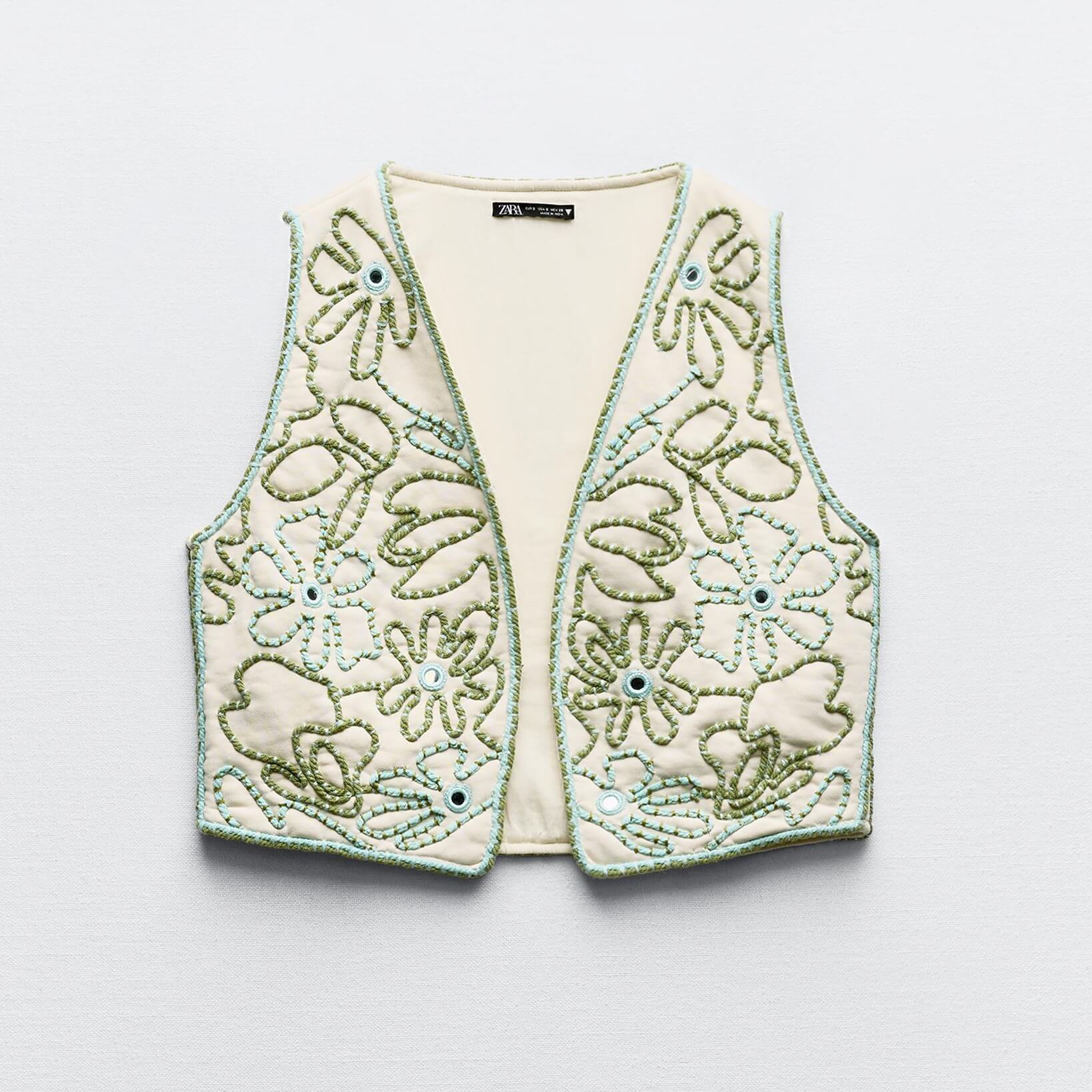 Жилет Zara Embroidered Mirror, светло-бежевый мужской однобортный жилет с v образным вырезом приталенный силуэт винтажный кожаный жилет куртки без рукавов 2022