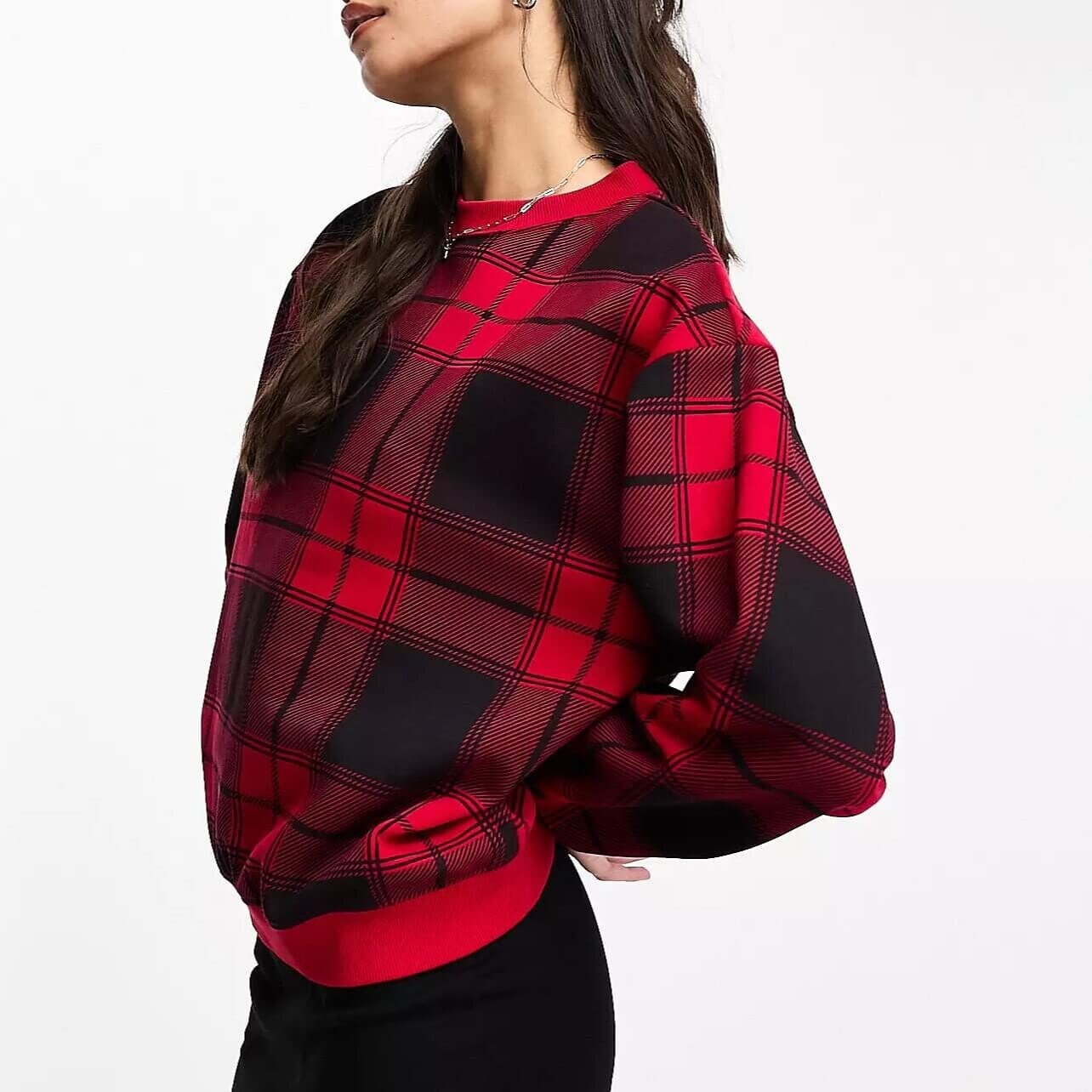 

Свитшот Monki Oversized With With Tartan Print, черный/красный