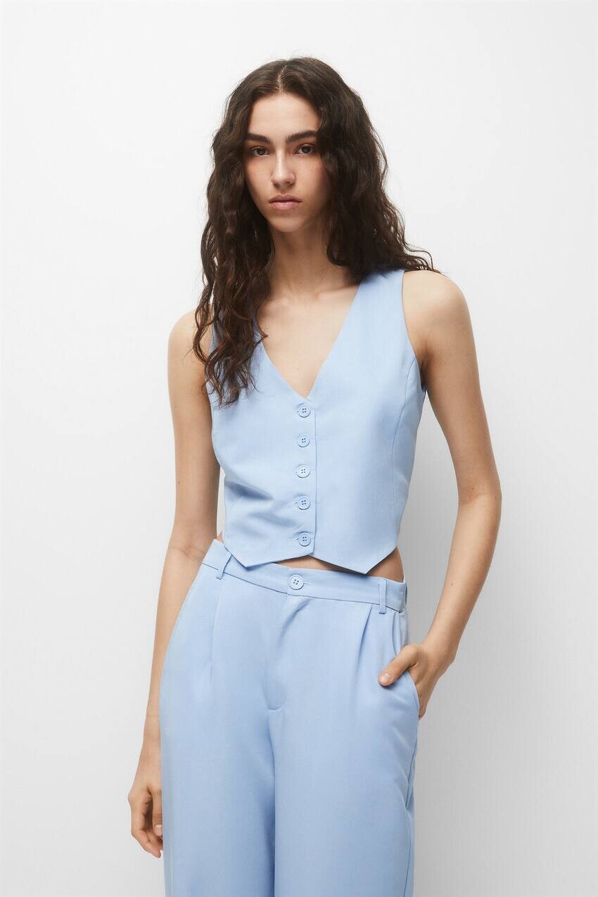 

Формальный жилет на пуговицах Pull&Bear, бледно-голубой