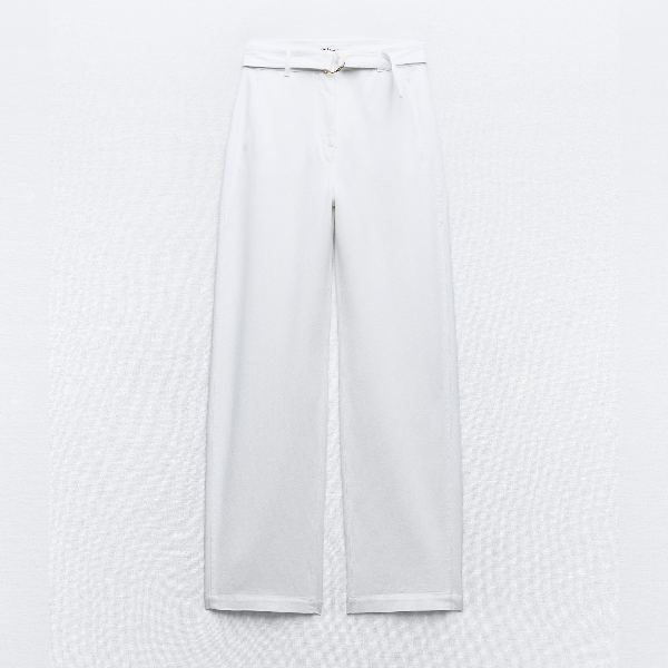 Брюки Zara Full Length With Belt, белый