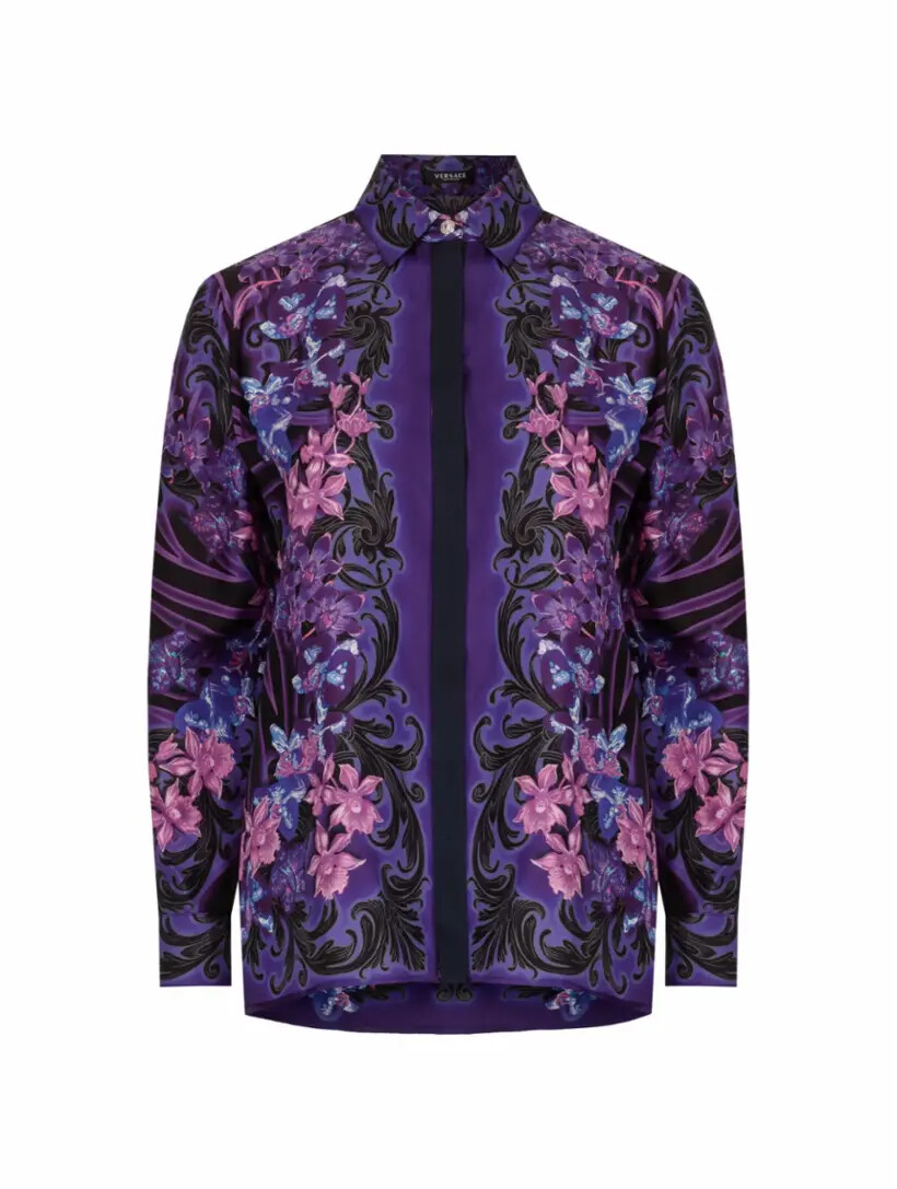 

Шелковая рубашка с принтом Orchid Barocco Versace