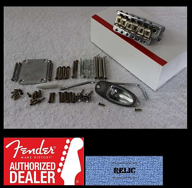 

Fender Lefty Aged/Relic American 57/62 Vintage Stratocaster 2 3/16 "Hardware Set Strat 0992049002 099-2049 American Vintage Stratocaster Left-Handed 6-Saddle Bridge Tremolo Assembly