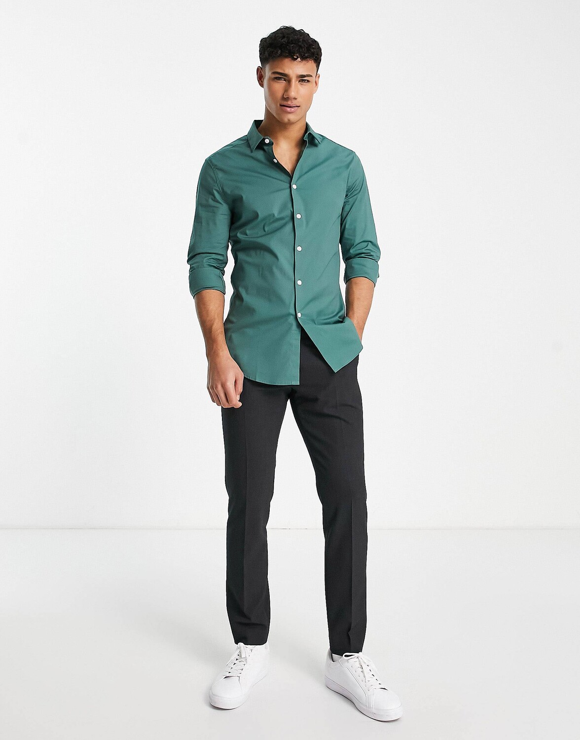 

Зеленая рубашка скинни ASOS DESIGN