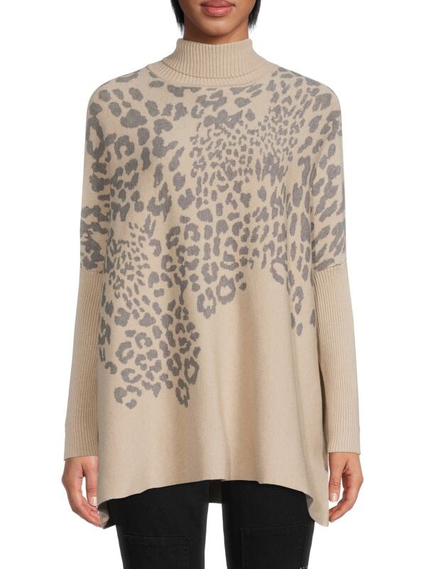 

Свитер-пончо с цветными блоками и водолазкой Joseph A Beige grey