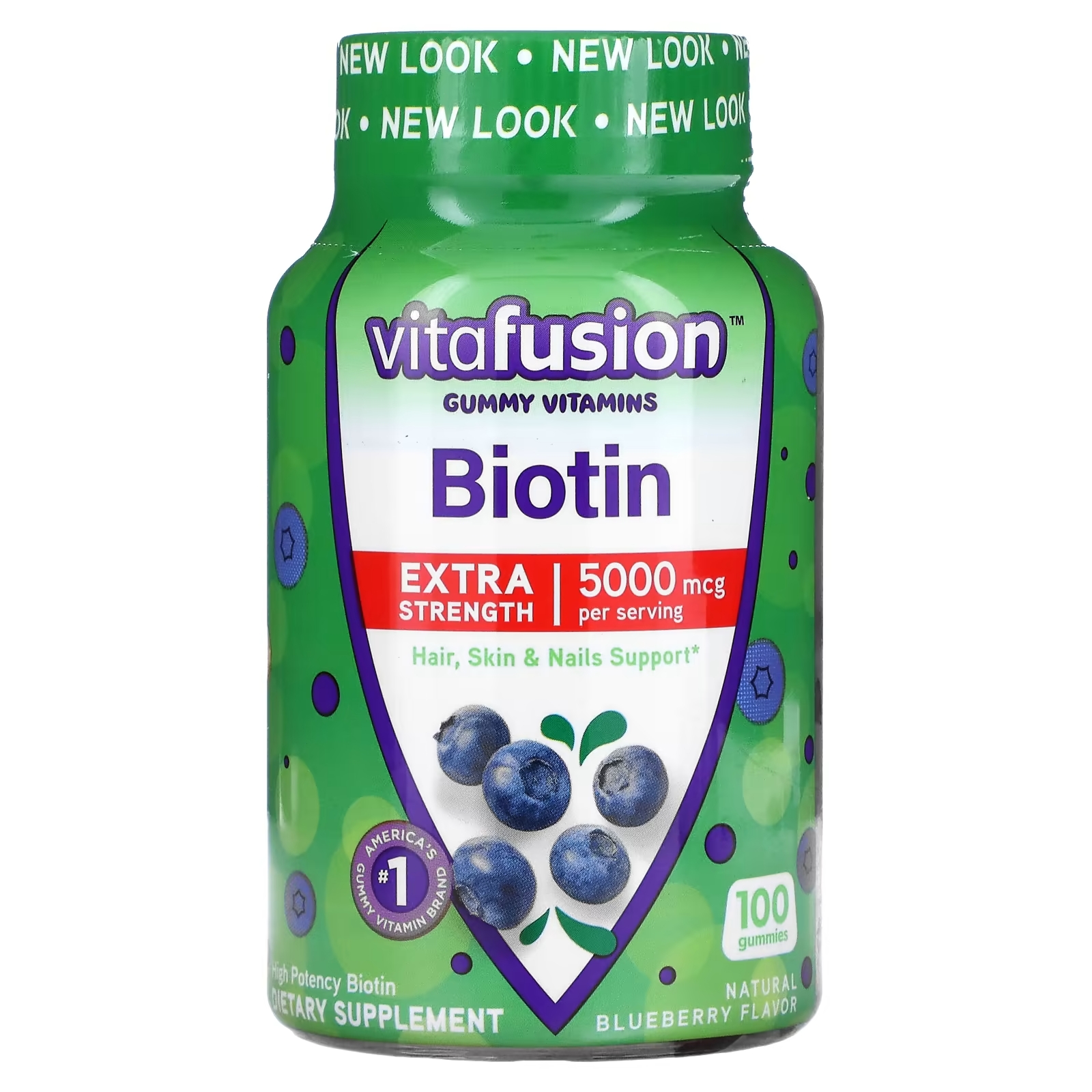 Биотин Повышенной Силы Действия VitaFusion, голубика, 100 жевательных таблеток swanson биотин голубика 60 жевательных таблеток