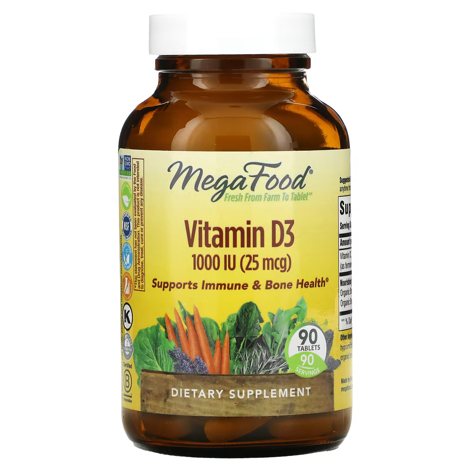 MegaFood, витамин D3, 1000 МЕ, 90 таблеток витамин b12 megafood methyl 90 таблеток