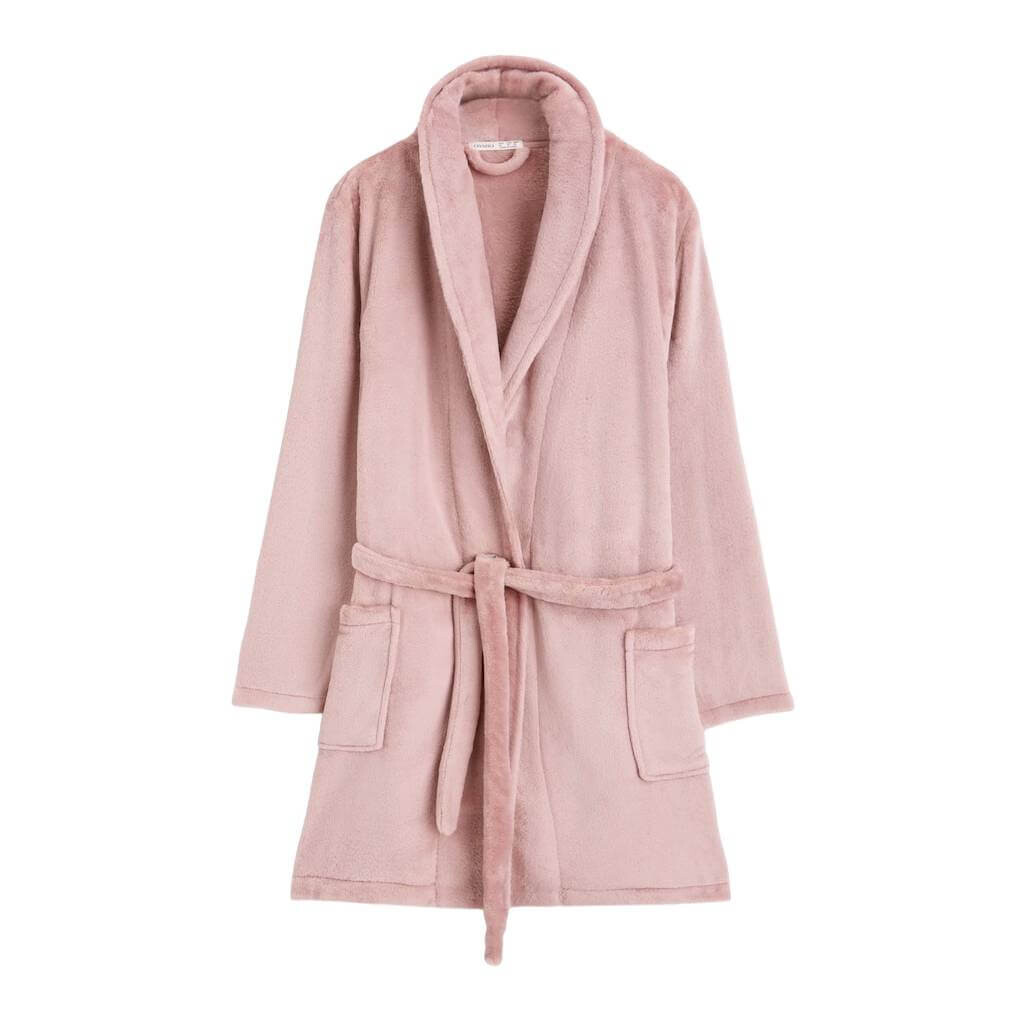 

Халат Oysho Soft-Touch Fleece Short, пыльно-розовый