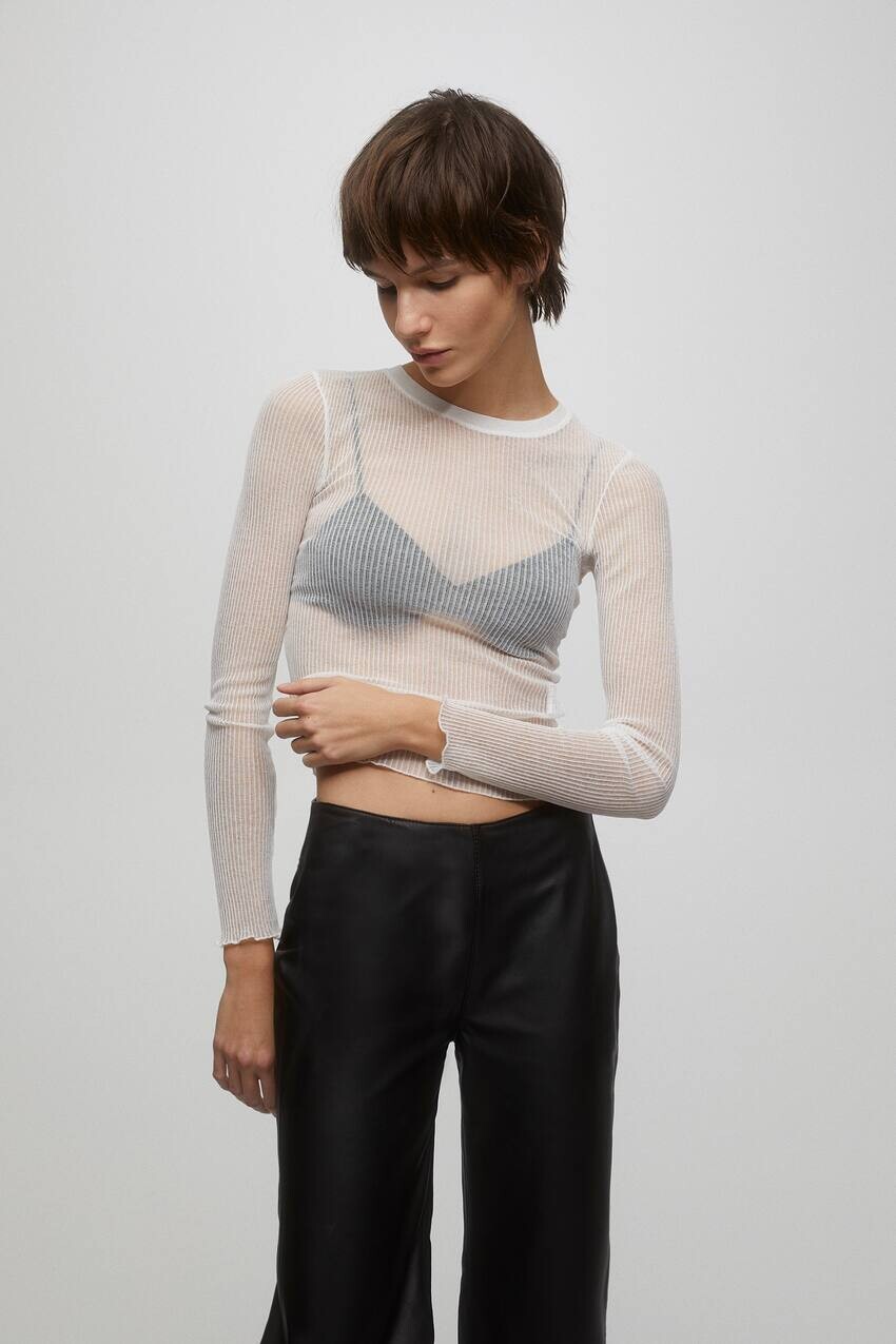 

Полупрозрачный топ в рубчик Pull&Bear, белый