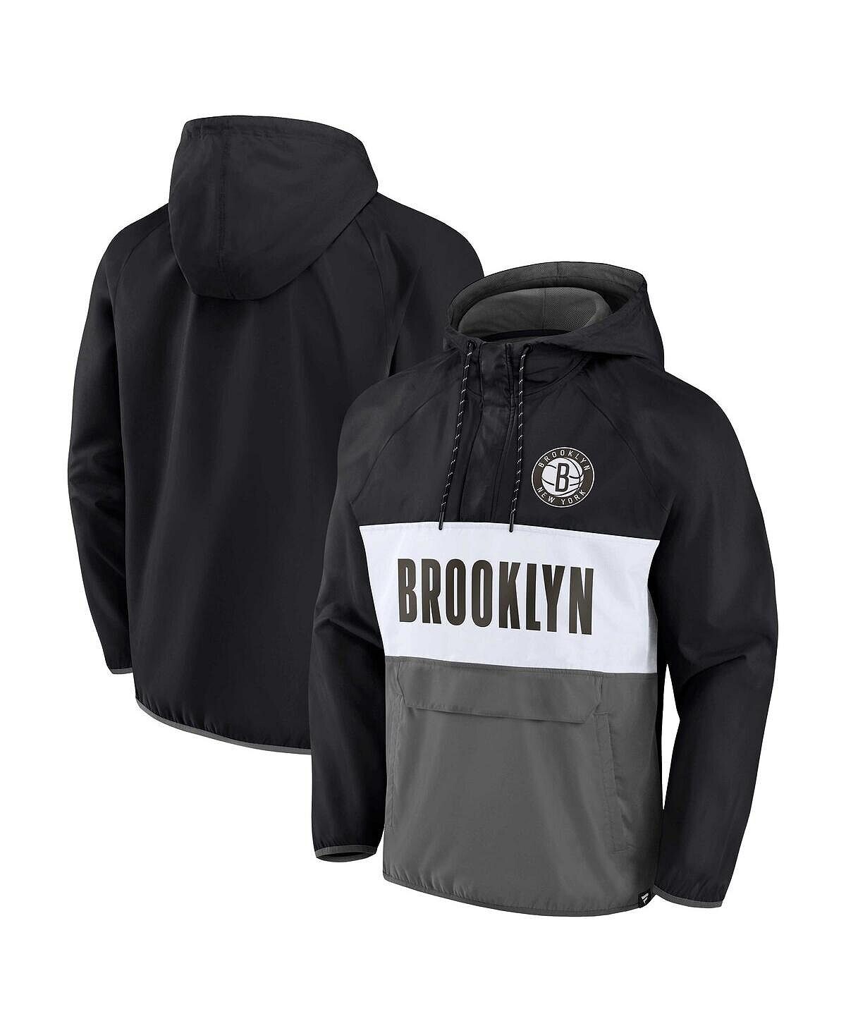 

Мужская фирменная черно-серая толстовка с капюшоном brooklyn nets team leader iconic colorblock anorak raglan с молнией на четверть Fanatics, мульти