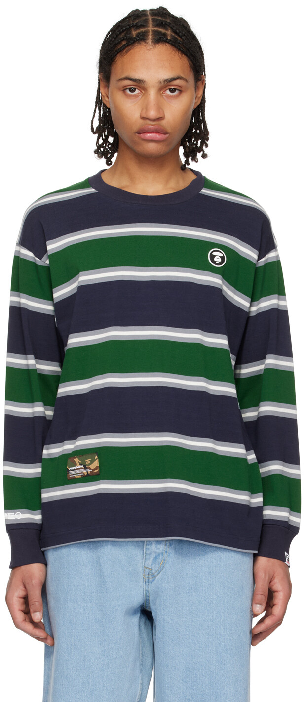 

Темно-синяя полосатая футболка с длинным рукавом AAPE by A Bathing Ape