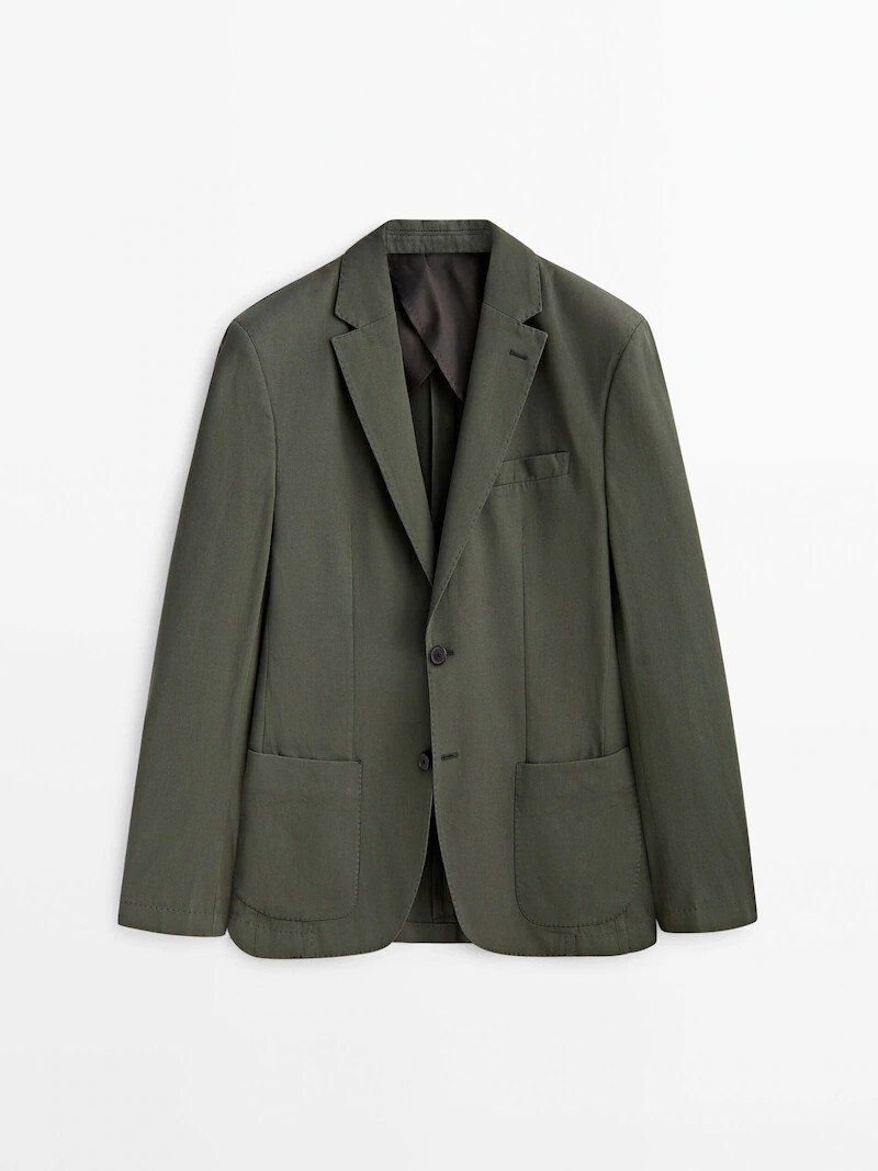 

Костюмный пиджак из саржевого хлопка Massimo Dutti, зеленый