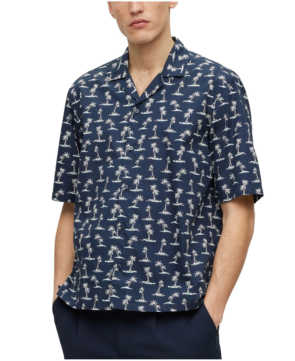 Мужская хлопковая муслиновая рубашка обычного кроя с принтом Hugo Boss оверсайз рубашка из муслина