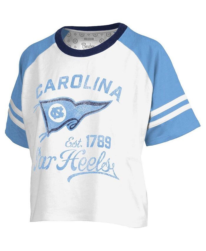 

Женская белая укороченная футболка реглан North Carolina Tar Heels с потертостями меланжевого цвета Beaumont Pressbox, белый