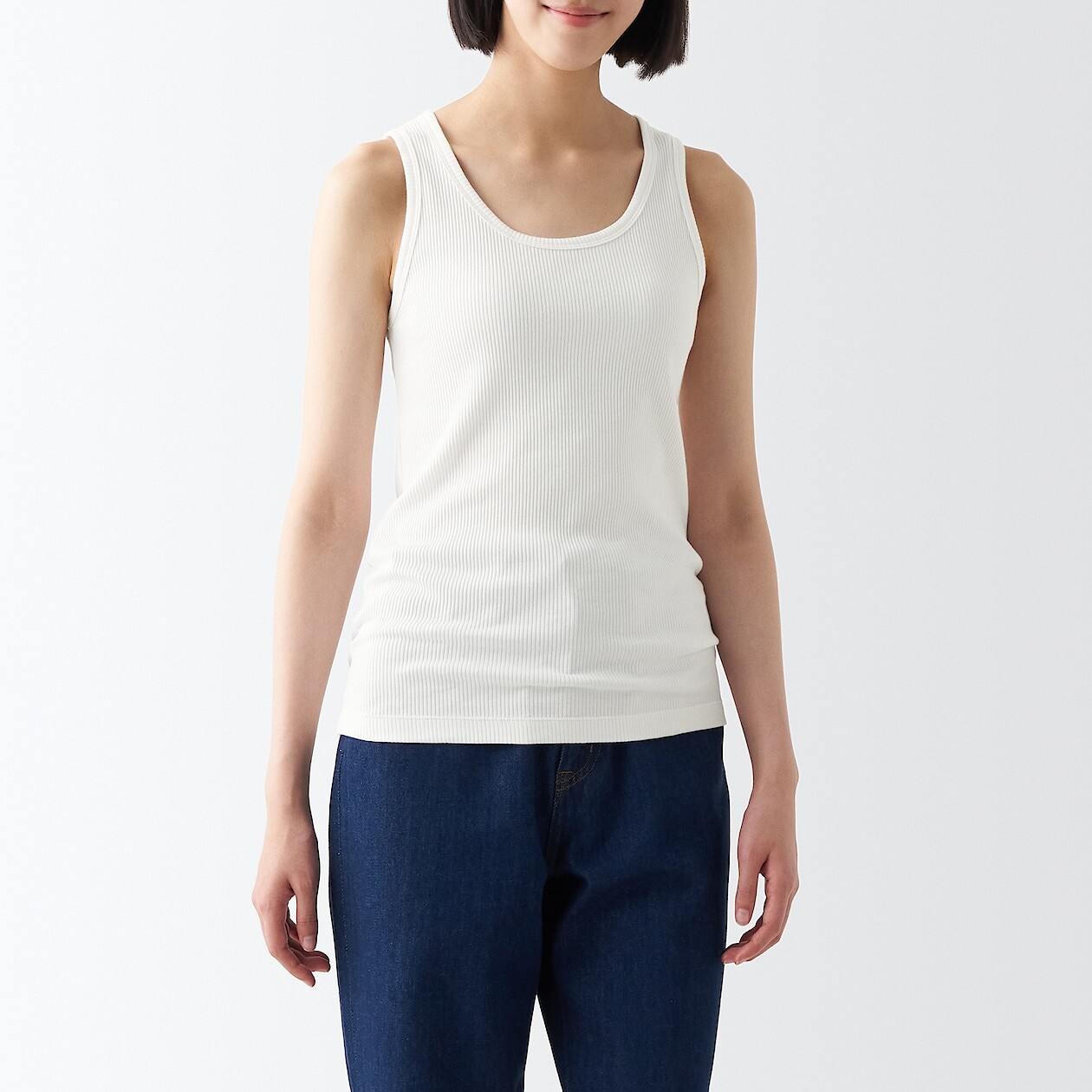 

Эластичная майка в рубчик MUJI, молочный