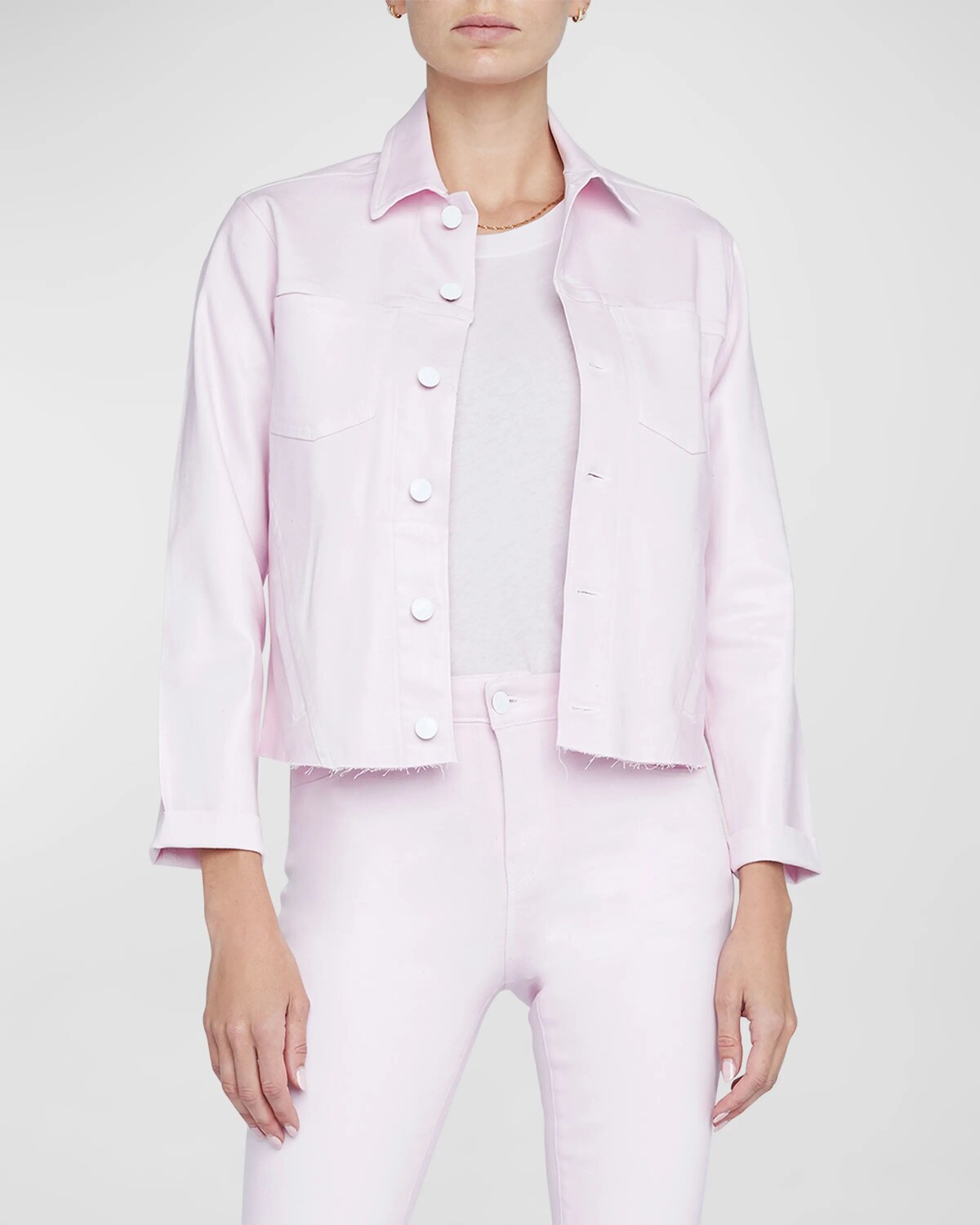 

Узкая джинсовая куртка Janelle Raw L'Agence, цвет Lilac Snowwht Con Ct