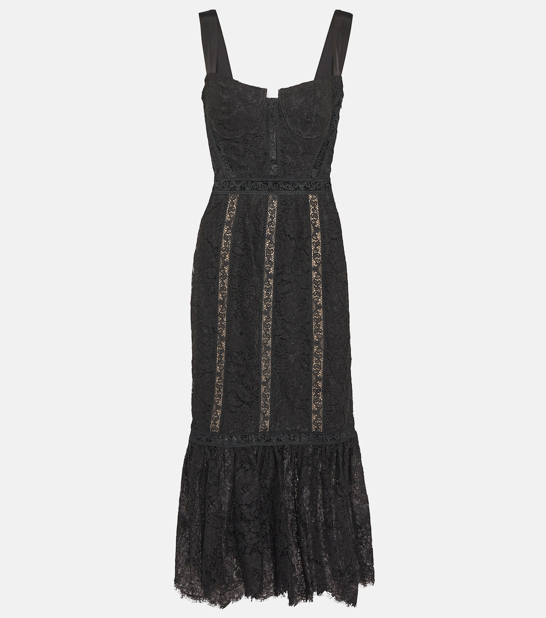 Кружевное платье миди из смесового хлопка SELF-PORTRAIT, черный