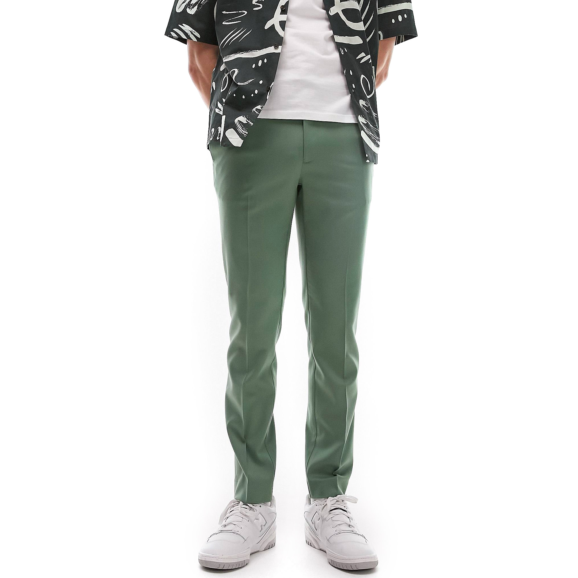 Брюки Topman Skinny Smart With Elastic Waistband, серовато-зеленый