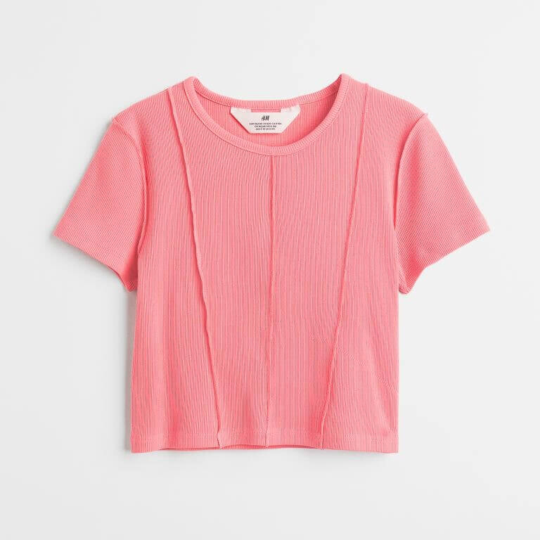 

Короткий топ из хлопкового трикотажа H&M, розовый
