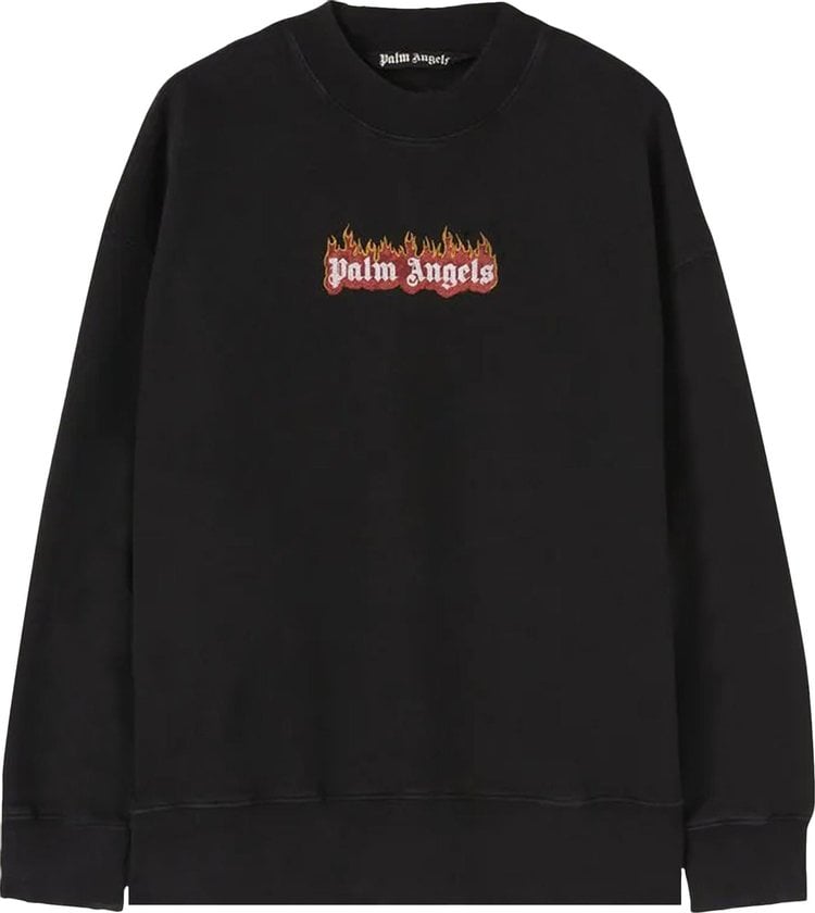 Толстовка Palm Angels Burning Logo Crewneck 'Black/White', черный - фото