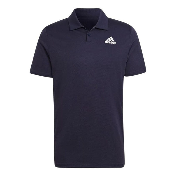 Футболка Adidas Logo Printing Solid Color Short Sleeve Polo Navy Blue, Синий