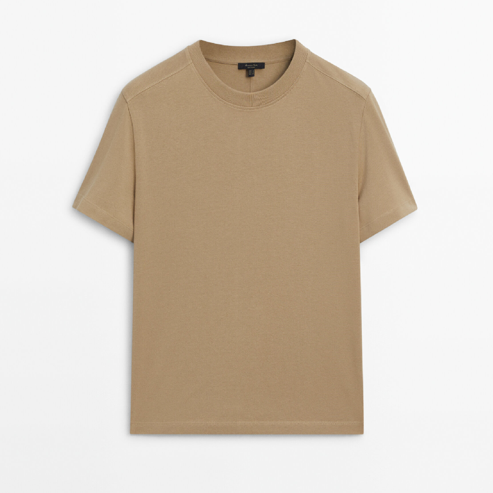 Футболка Massimo Dutti Heavy Cotton Short Sleeve, светло-коричневый футболка laredoute футболка из льна с круглым вырезом и короткими рукавами l белый