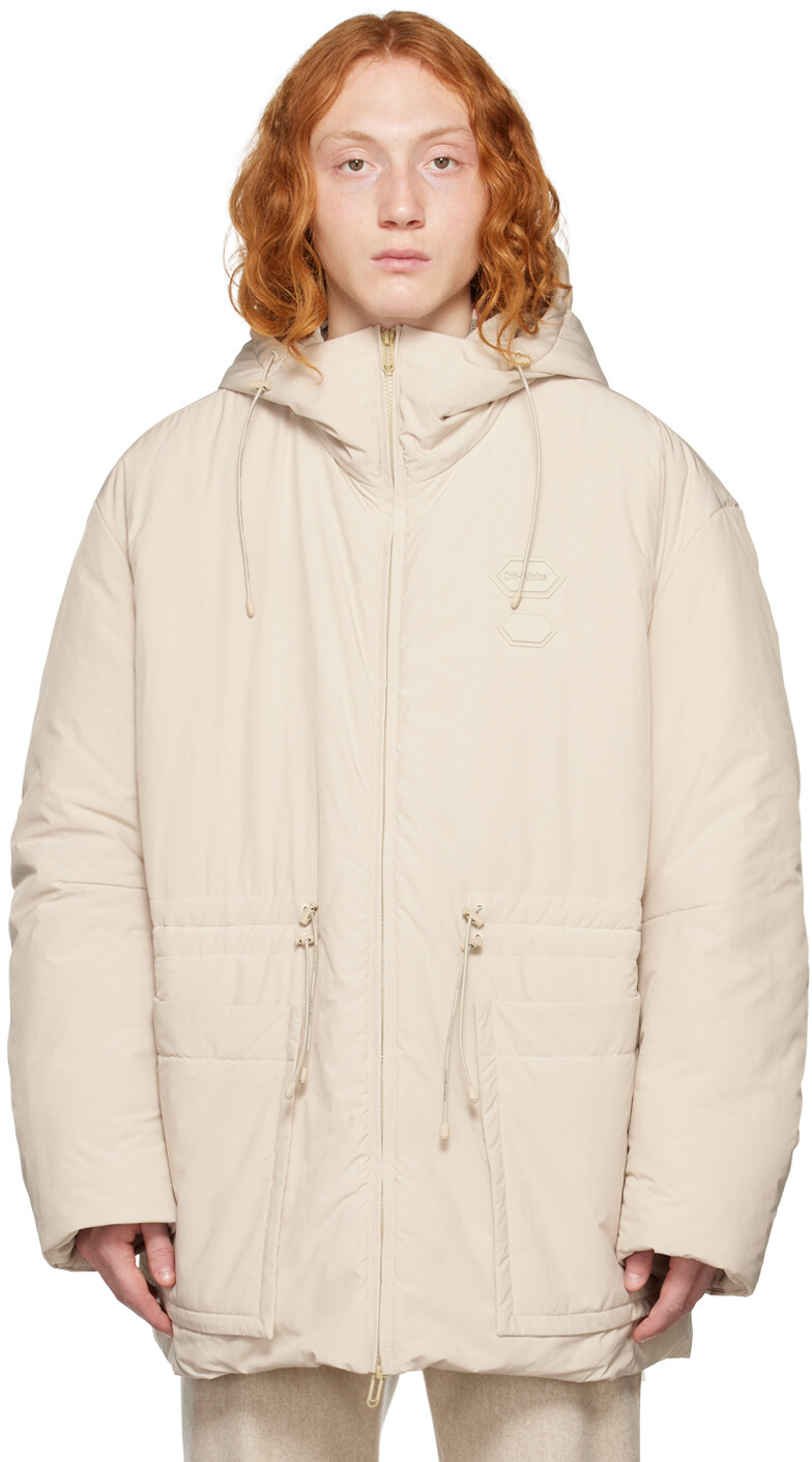 

Бежевая дутая куртка с кулиской Off-White, Бежевый