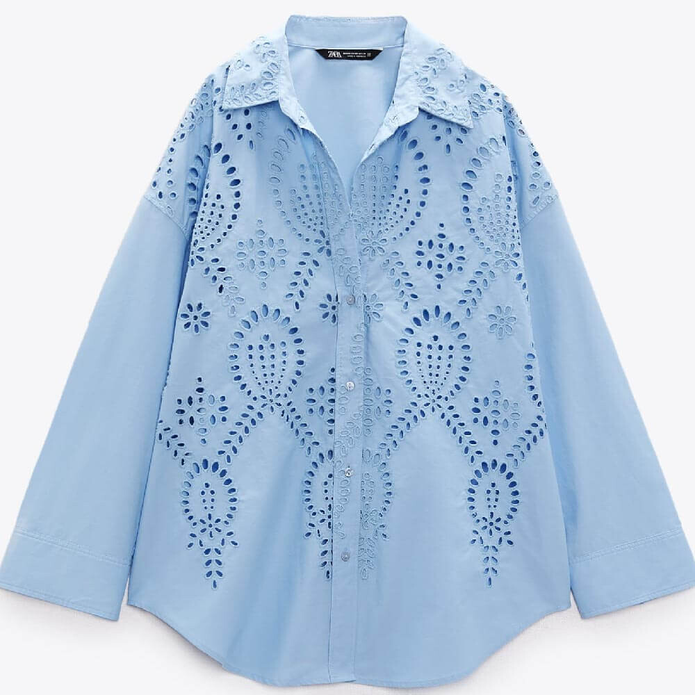 

Рубашка Zara Cutwork Embroidery, небесно-голубой