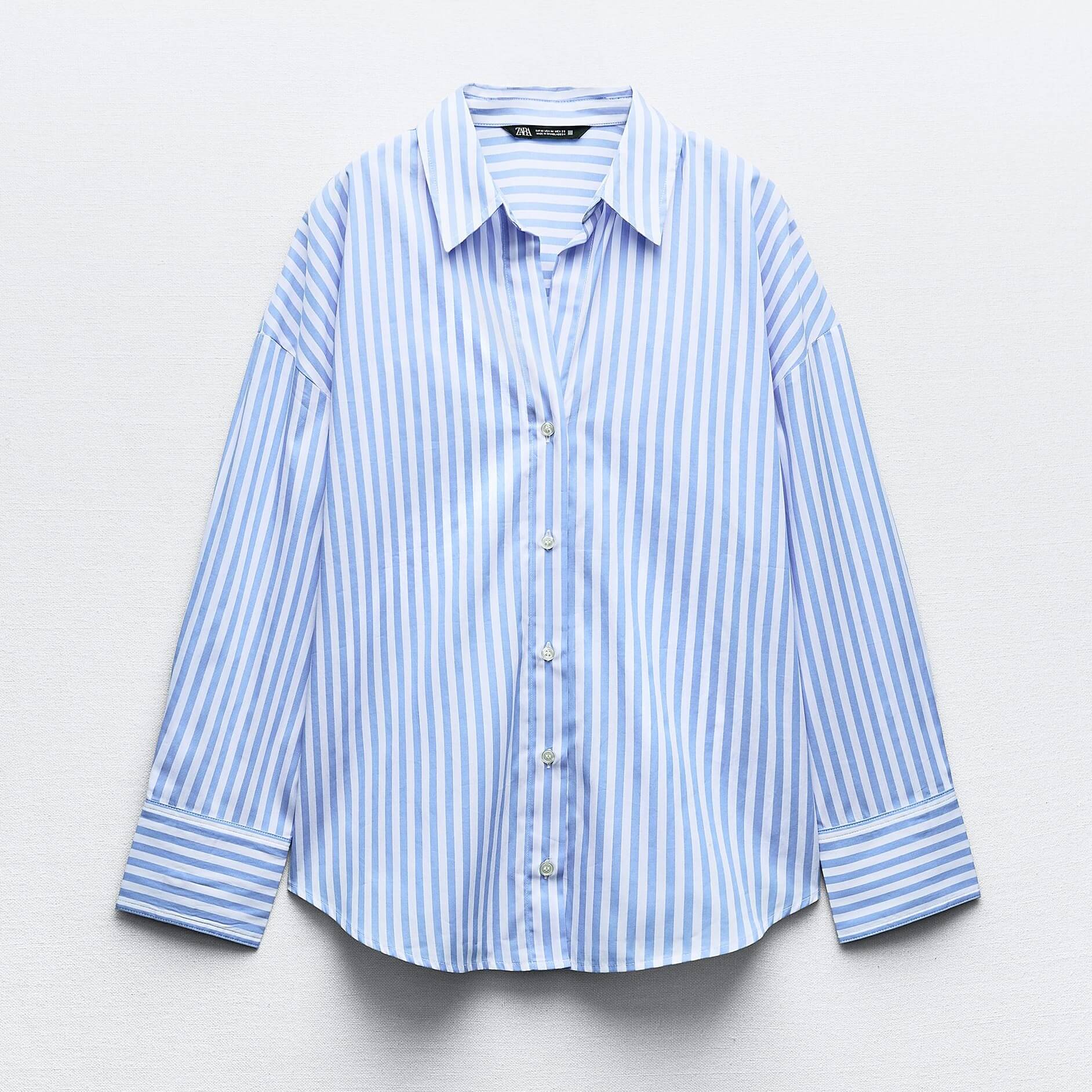 Рубашка Zara Striped Poplin, голубой/белый рубашка zara poplin ванильный