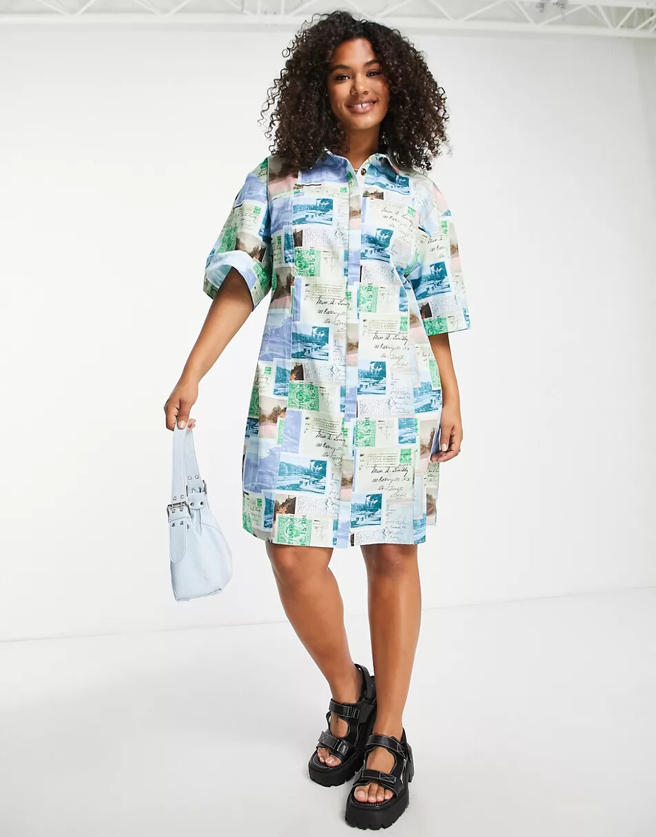 

Платье Asos Design Curve twill mini shirt, мультиколор