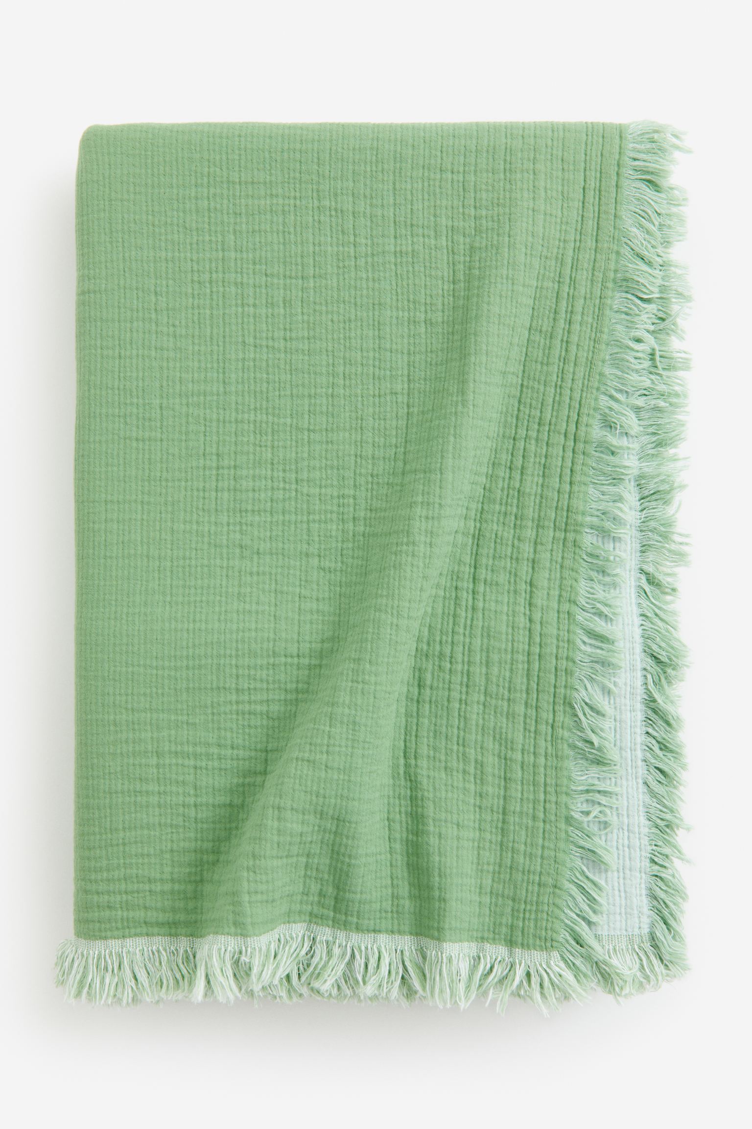 Покрывало H&M Home Fringed Cotton Muslin, зеленый