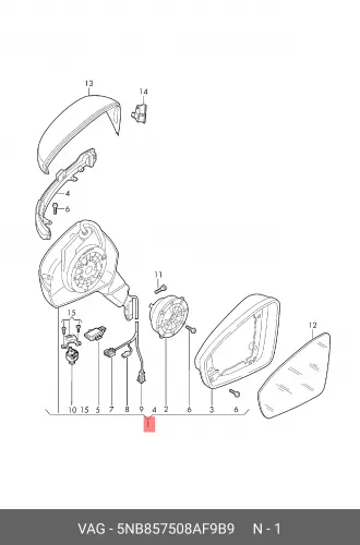 цена Корпус зеркала правого BODY ASSY, LAMP 5NB857508AF9B9 VAG