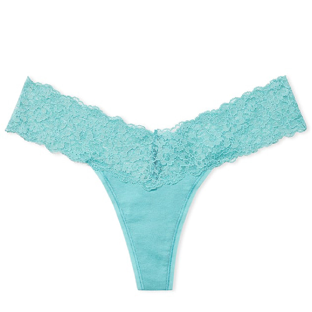 

Трусы Victoria's Secret The Lacie Lace-Waist Cotton Thong Classic Lace, бирюзовый