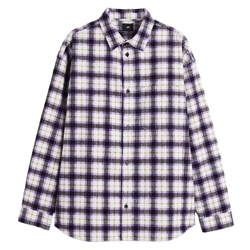 

Рубашка H&M Oversized Corduroy, белый/фиолетовый