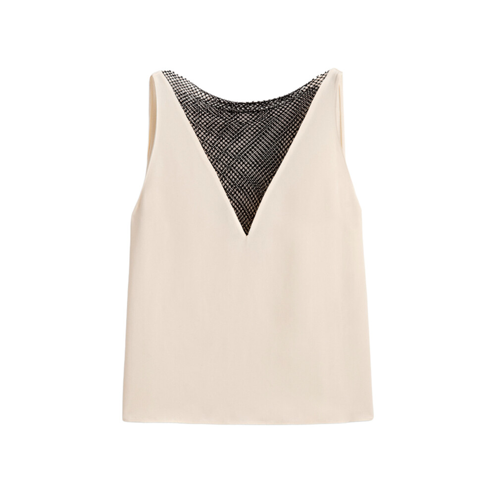 

Топ Massimo Dutti With Beaded Mesh Detail, белый