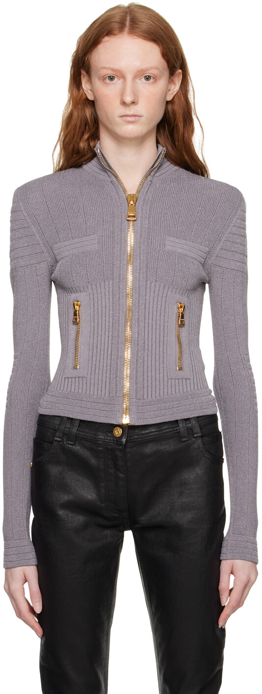 

Серый кардиган на молнии Balmain