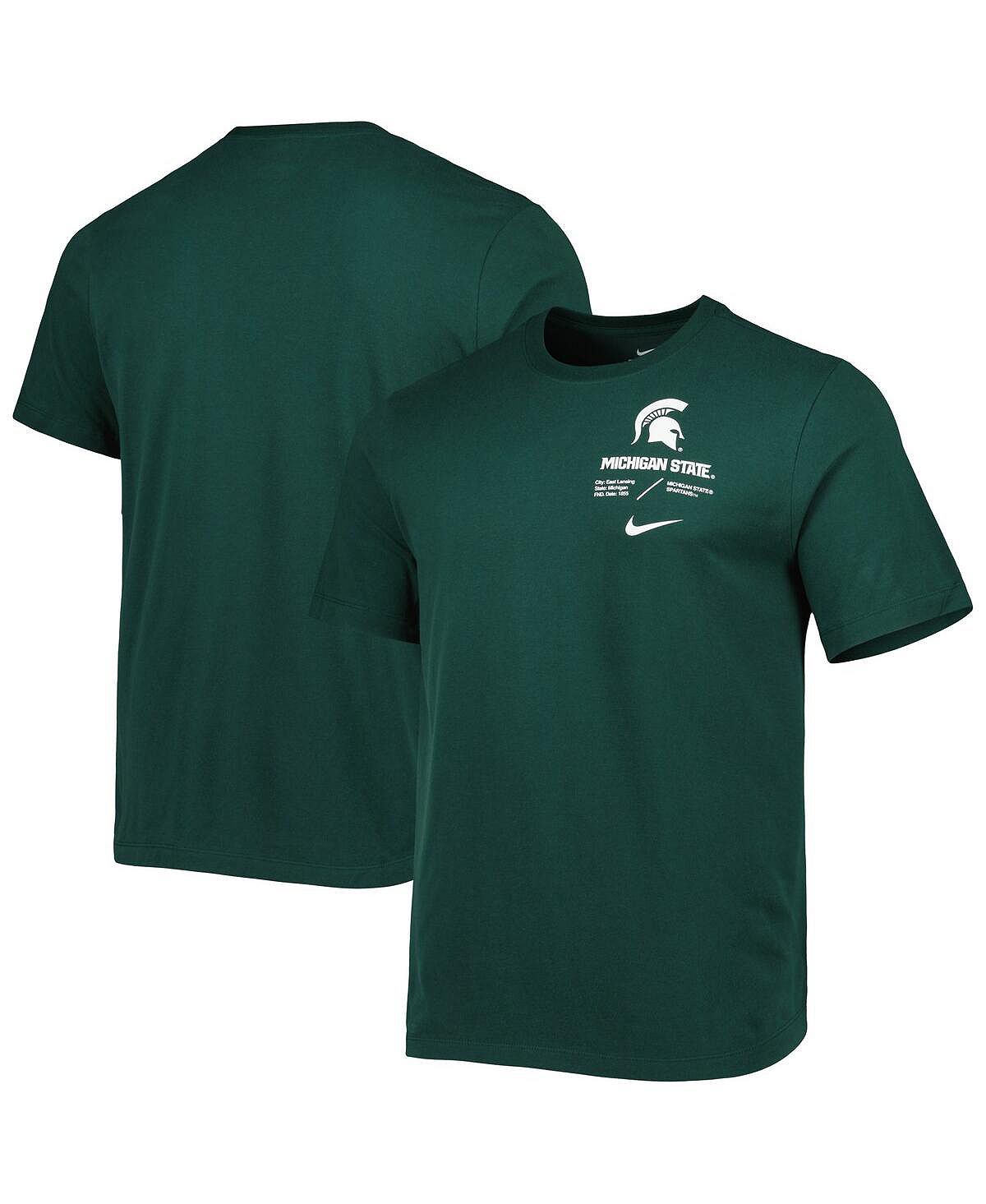 Мужская зеленая футболка michigan state spartans team practice performance Nike, зеленый