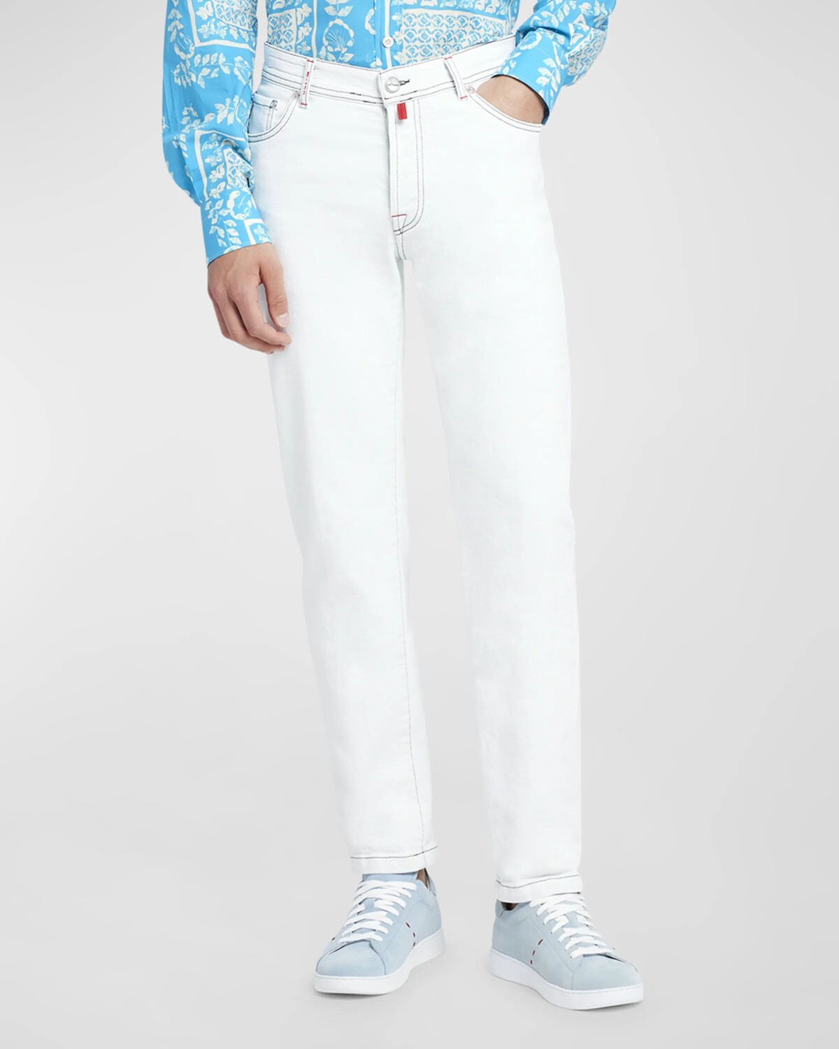 

Мужские прямые джинсы с 5 карманами Kiton, цвет White