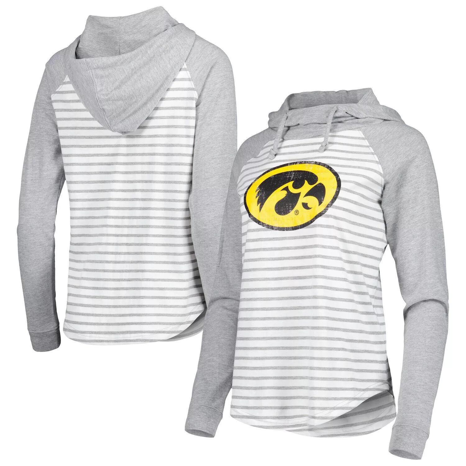 

Женская футболка с капюшоном с длинным рукавом Colosseum Heathered Grey/White Iowa Hawkeyes Gloria Raglan Colosseum
