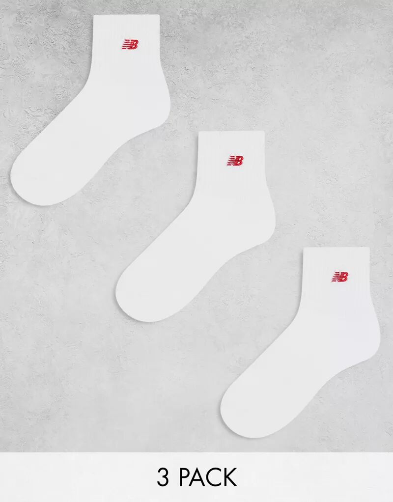 цена Набор из трех белых носков с красным логотипом New Balance