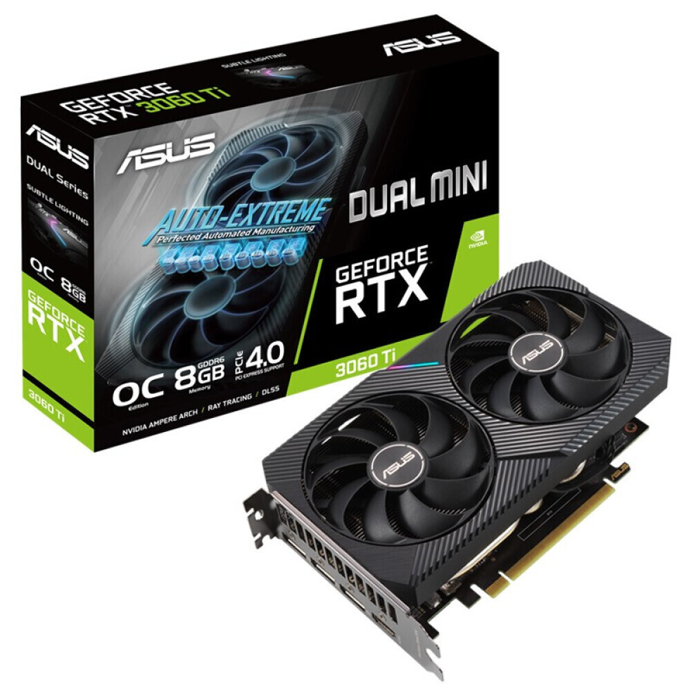 

Видеокарта Asus DUAL RTX 3060 Ti 8GB MINI V2 с двойным вентилятором