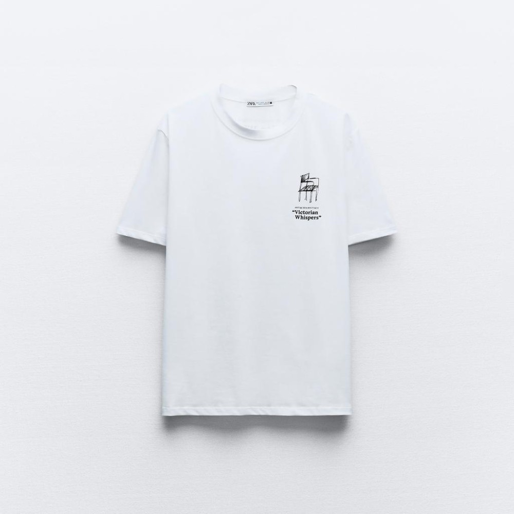 Футболка Zara Contrast Print, белый