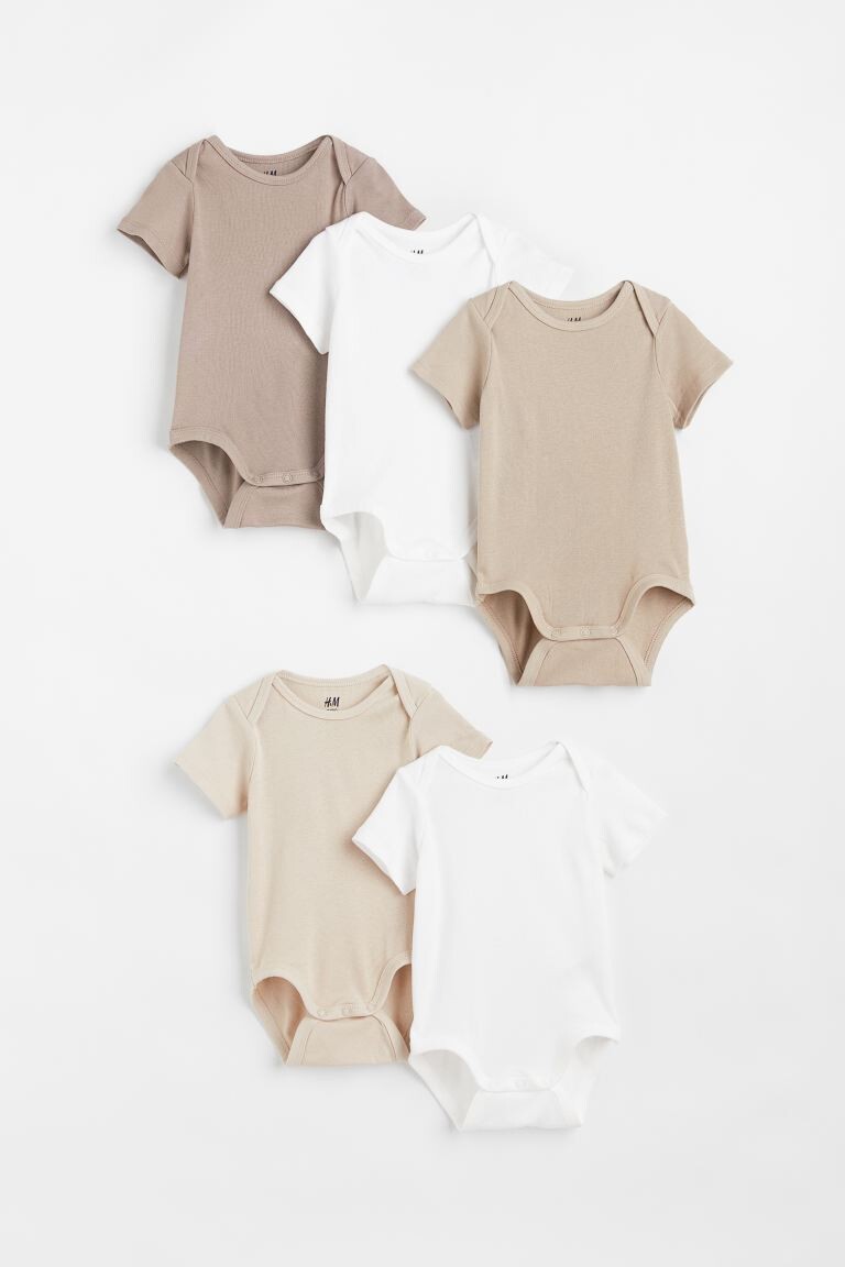 

5 комплектов боди H&M, бежевый/белый