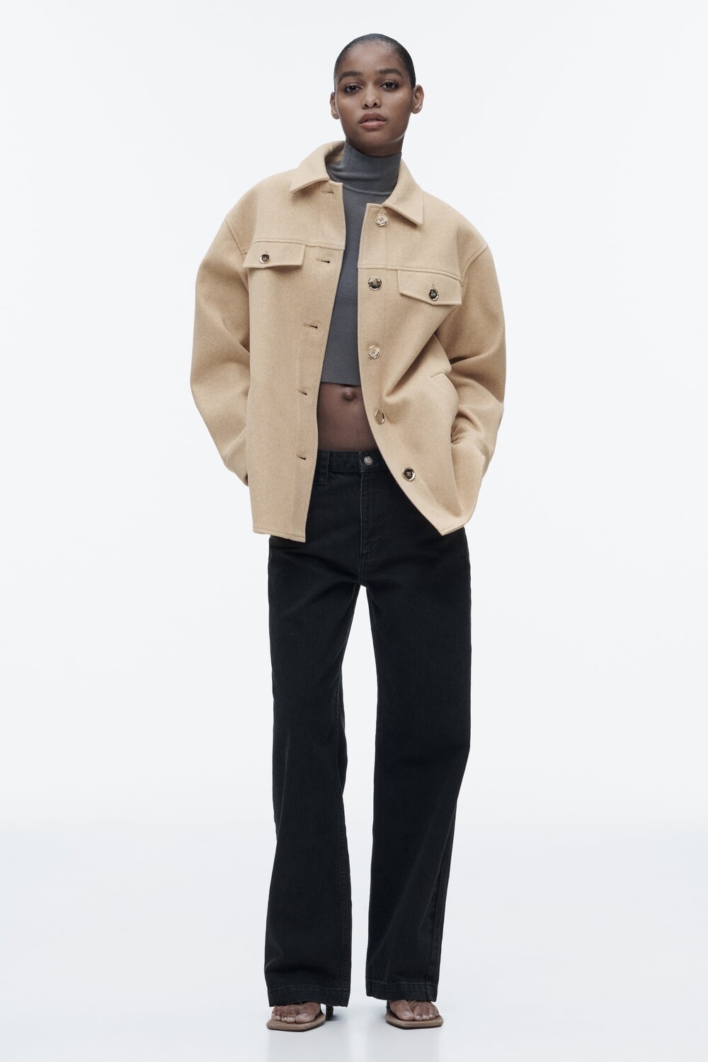 

Плюшевая длинная рубашка ZARA, кэмел