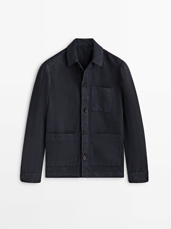 

Куртка-рубашка Massimo Dutti matching dyed linen, тёмно-синий
